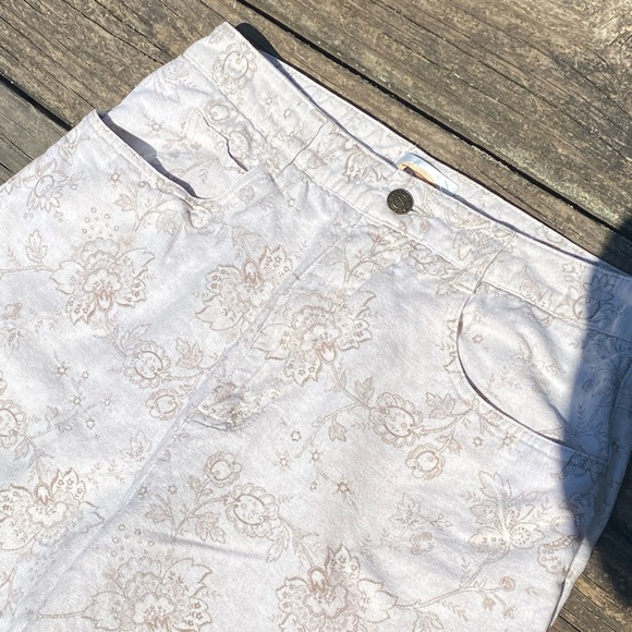 Talbots linen cotton blend jeans oatmeal color floral design size 12 high waist - Picture 3 of 13
